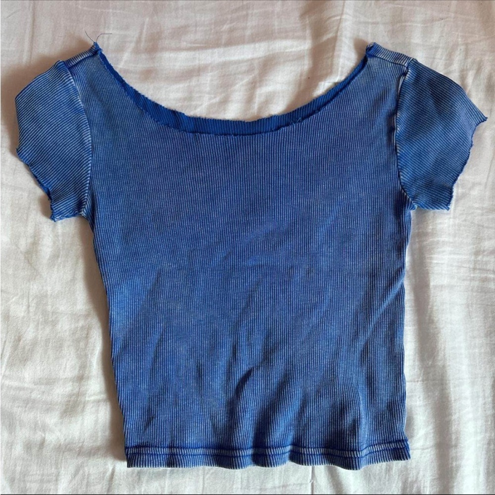 Blue Ribbed Women's Top